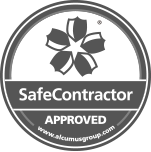 SafeContractor Approved badge with star symbol in circular seal design.