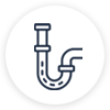 Plumbing pipe icon with curved U-shaped bend and vertical connector line drawing.