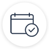 Calendar with checkmark icon indicating scheduled event or task completion.