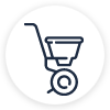 Outline icon of a shopping cart with a magnifying glass, representing search or browse shopping functionality.